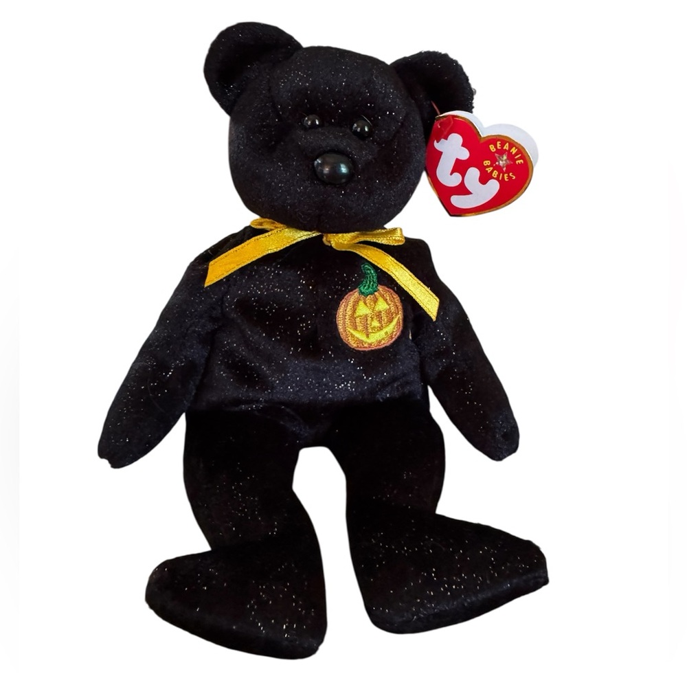Vintage Haunt the Halloween Bear TY Beanie Baby Sparkly Black with Errors